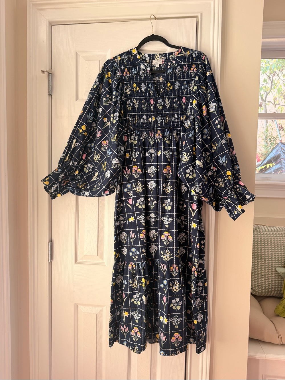 Mud Pie Navy Floral Grid Smocked Tiered Maxi Dress